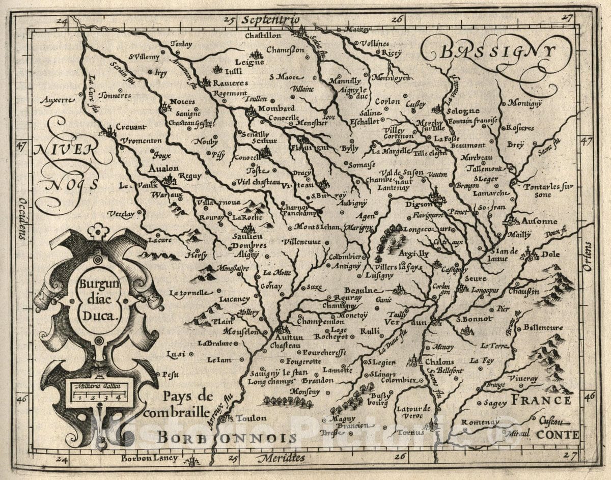 Historic Map : France, Burgundy, France Burgundiae Duca. (to accompany) Atlas Minor Gerardi Mercatoris, 1607 Atlas , Vintage Wall Art