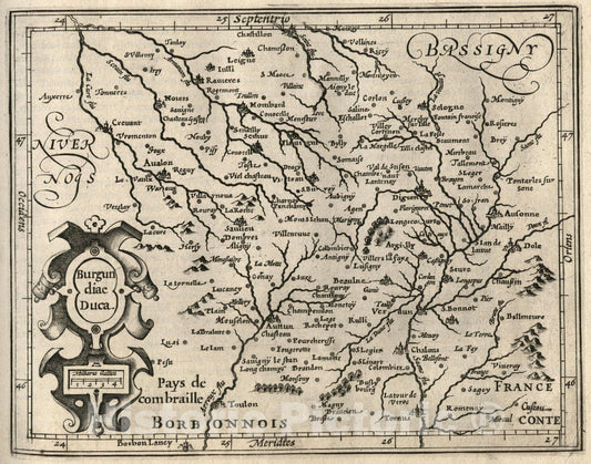Historic Map : France, Burgundy, France Burgundiae Duca. (to accompany) Atlas Minor Gerardi Mercatoris, 1607 Atlas , Vintage Wall Art