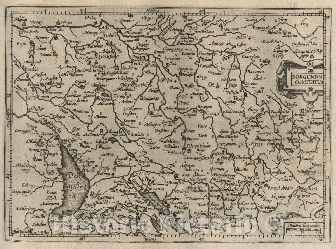 Historic Map : France, Burgundy, France Burgundia Comitatus. (to accompany) Atlas Minor Gerardi Mercatoris, 1607 Atlas , Vintage Wall Art