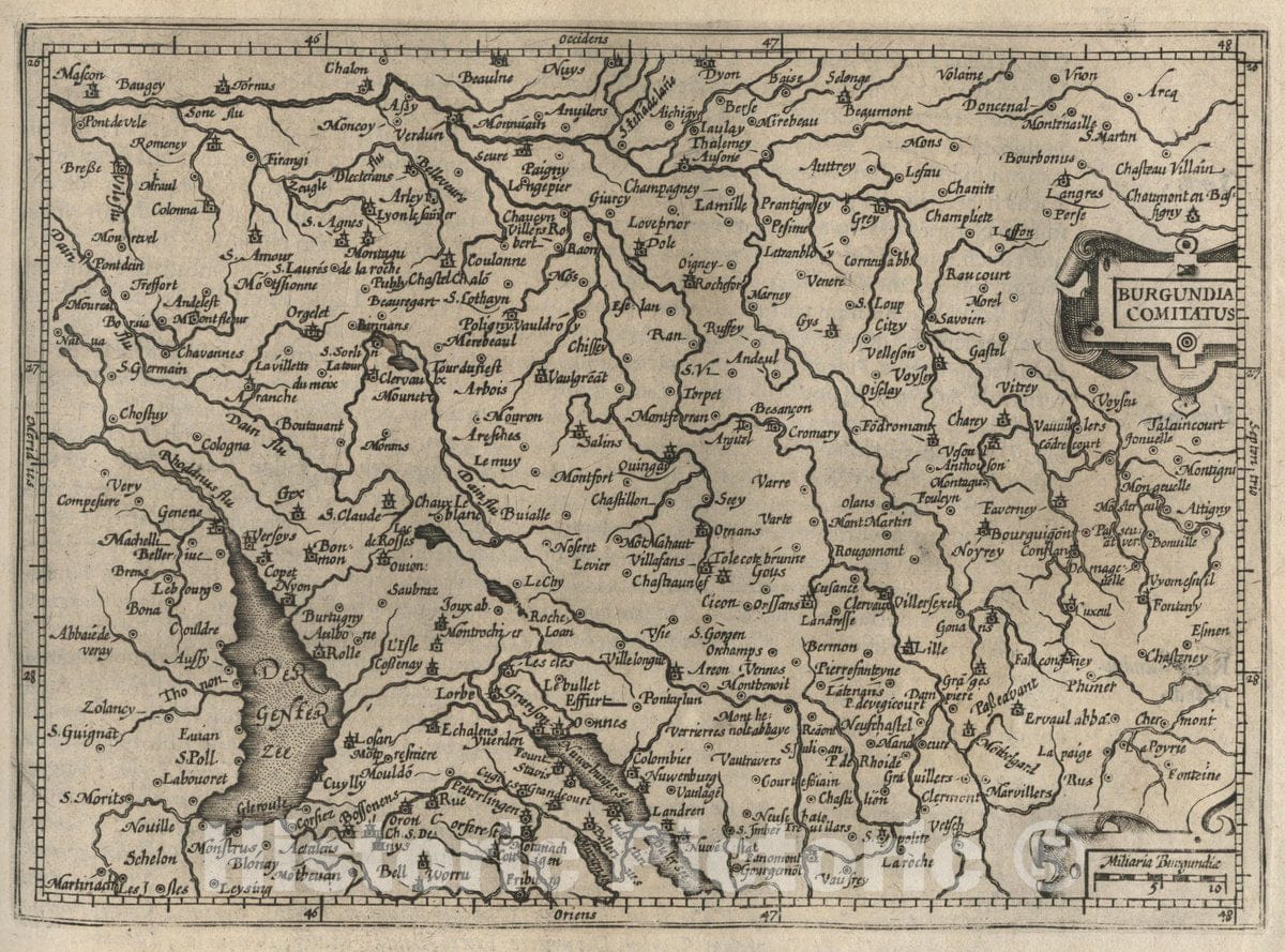 Historic Map : France, Burgundy, France Burgundia Comitatus. (to accompany) Atlas Minor Gerardi Mercatoris, 1607 Atlas , Vintage Wall Art