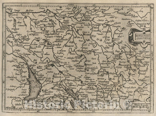 Historic Map : France, Burgundy, France Burgundia Comitatus. (to accompany) Atlas Minor Gerardi Mercatoris, 1607 Atlas , Vintage Wall Art