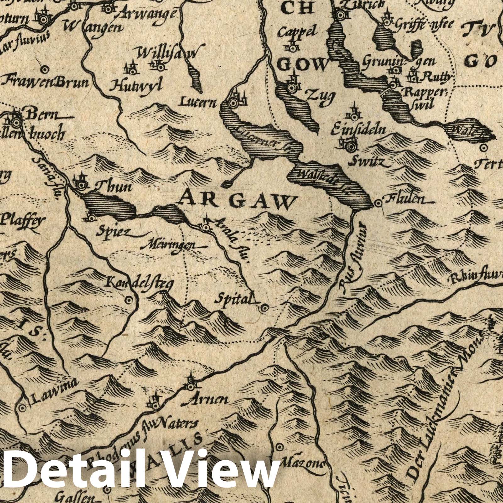 Switzerland - River Map, 1607 - Historical Map Print