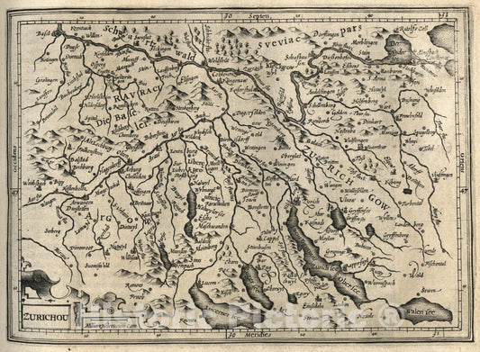 Historic Map : Switzerland, Zurichou. (to accompany) Atlas Minor Gerardi Mercatoris, 1607 Atlas , Vintage Wall Art