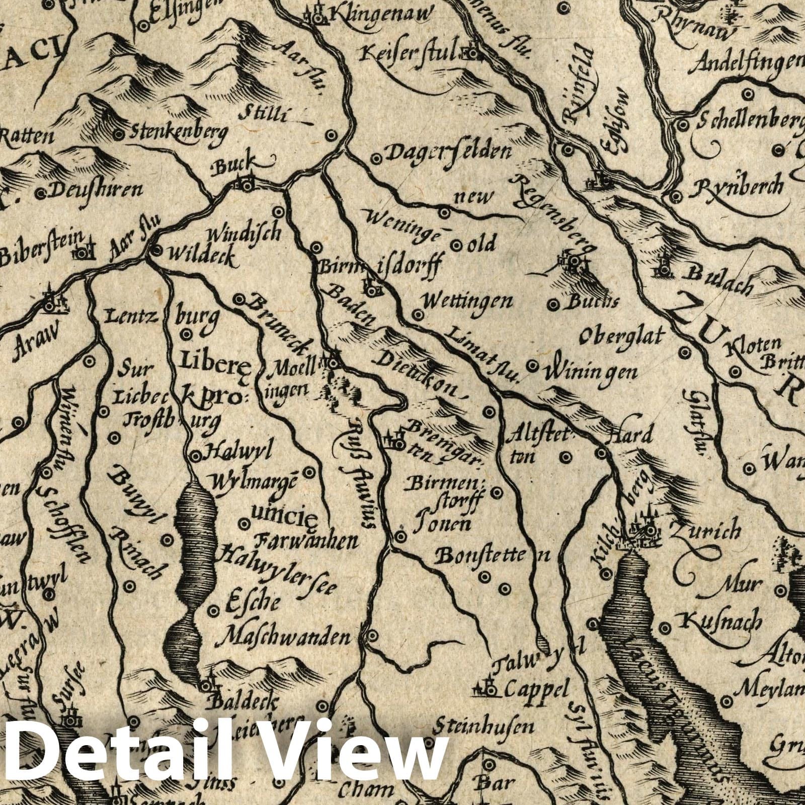Zurich - River Map, 1607 - Historical Map Print