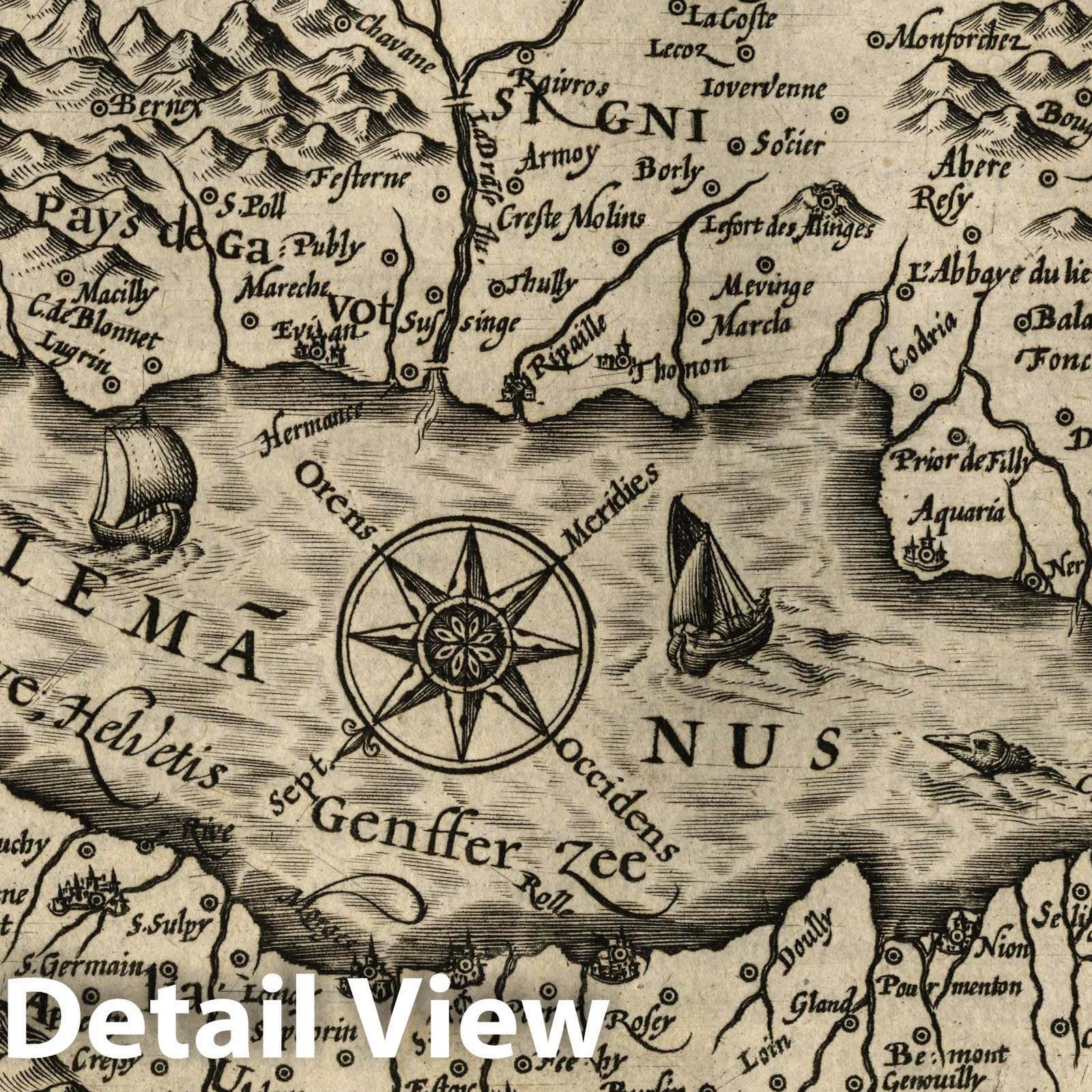 Lake Geneva - River Map, 1607 - Historical Map Print