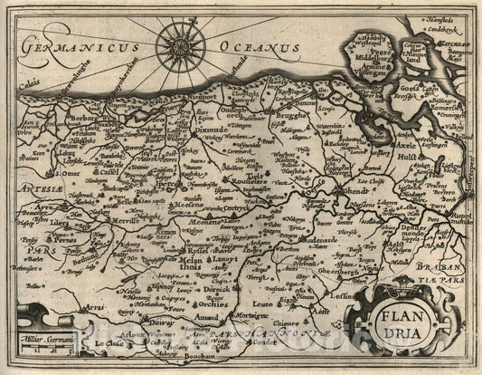 Historic Map : Belgium, Flandria. (to accompany) Atlas Minor Gerardi Mercatoris, 1607 Atlas , Vintage Wall Art