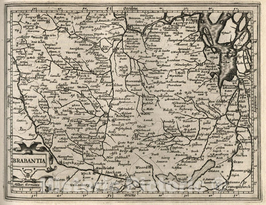 Historic Map : Belgium, Brabantia. (to accompany) Atlas Minor Gerardi Mercatoris, 1607 Atlas , Vintage Wall Art