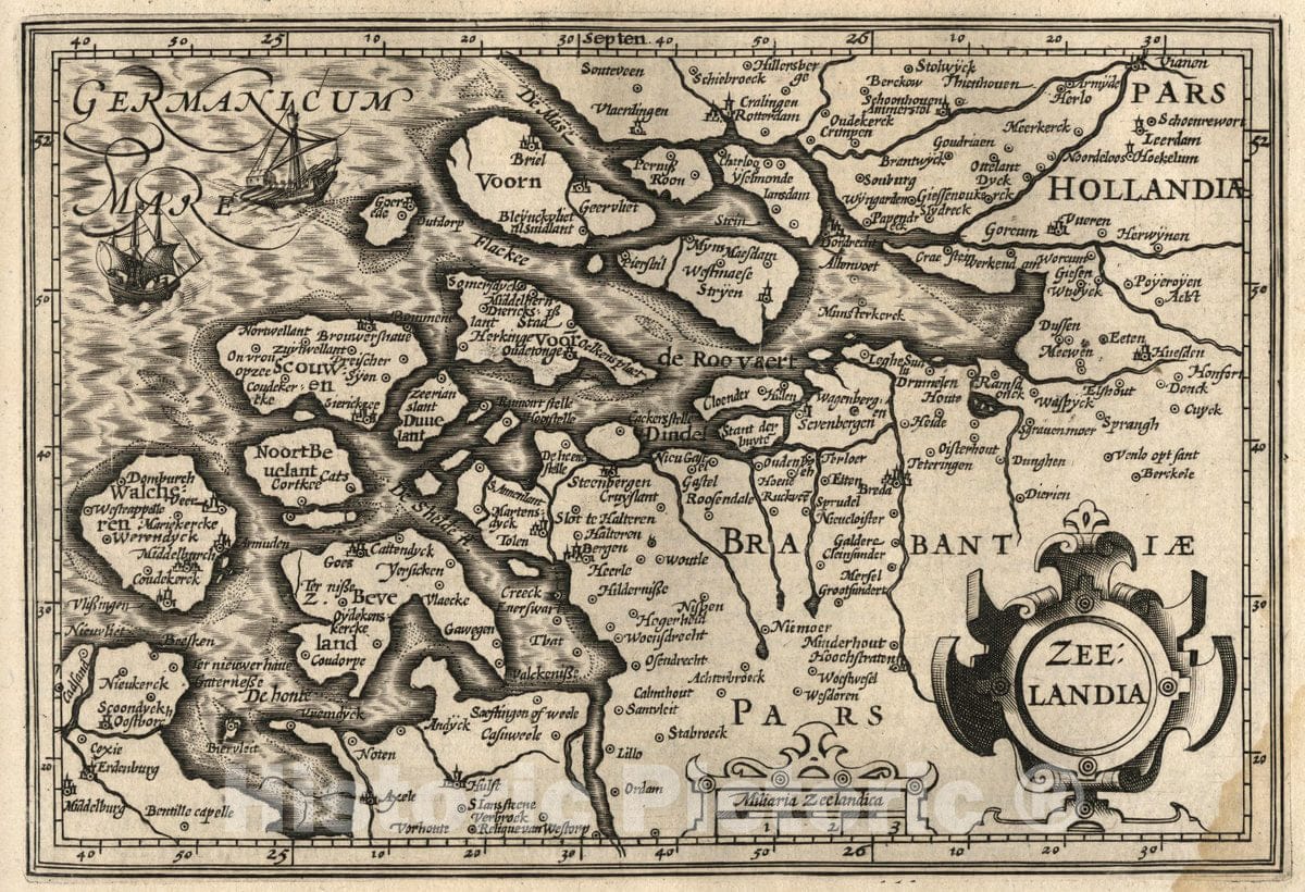 Zeeland - River Map, 1607 - Historical Map Reproduction