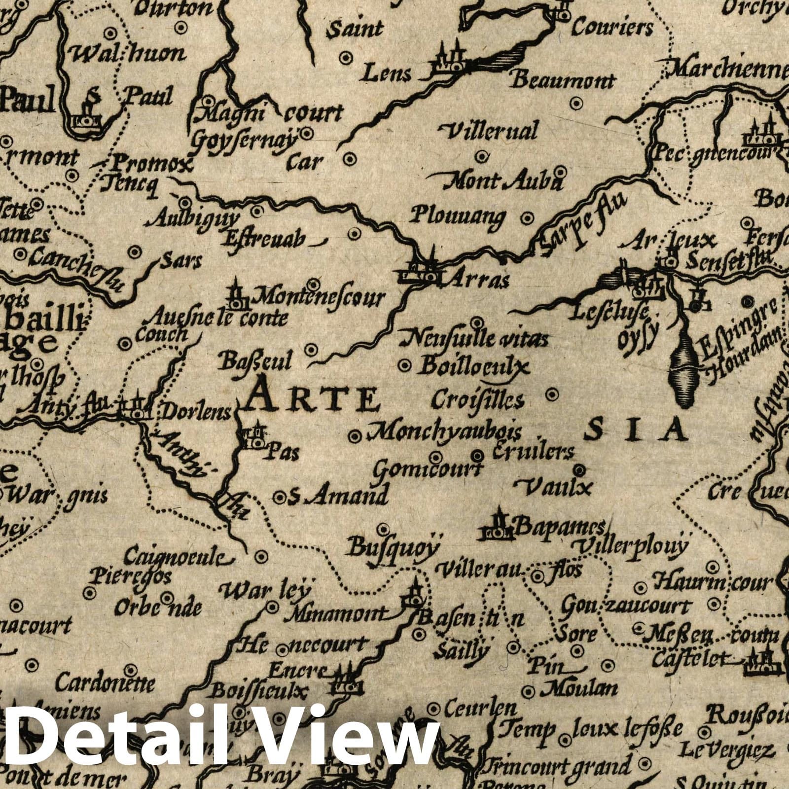 Artois - River Map, 1607 - Historical Map Reproduction