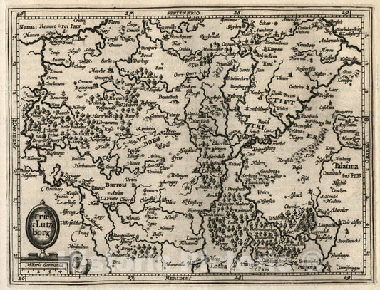 Historic Map : Luxembourg, Trier et Lutzeborg. (to accompany) Atlas Minor Gerardi Mercatoris, 1607 Atlas , Vintage Wall Art