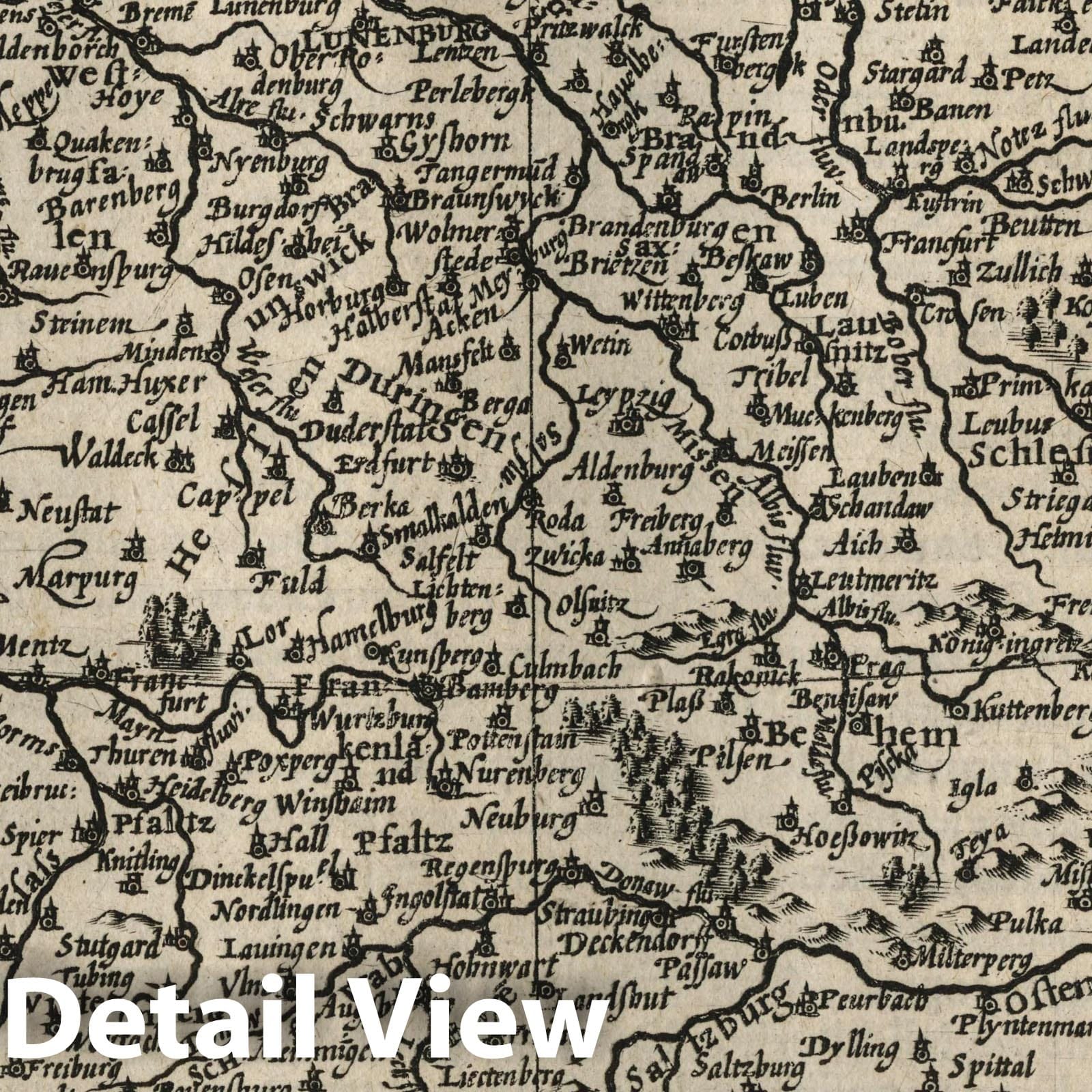 Germany - River Map, 1607 - Historical Map Print