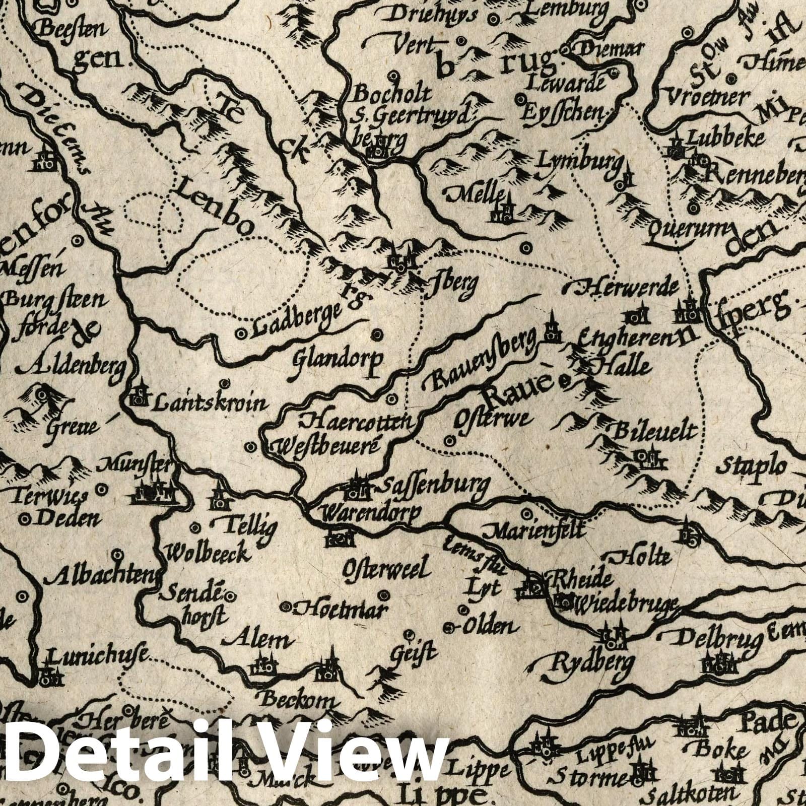 Westphalia, Germany - River Map, 1607 - Historical Map Print