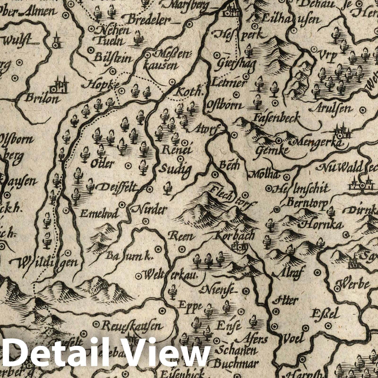 Waldeck County, Germany - River Map, 1607 - Historical Map Print