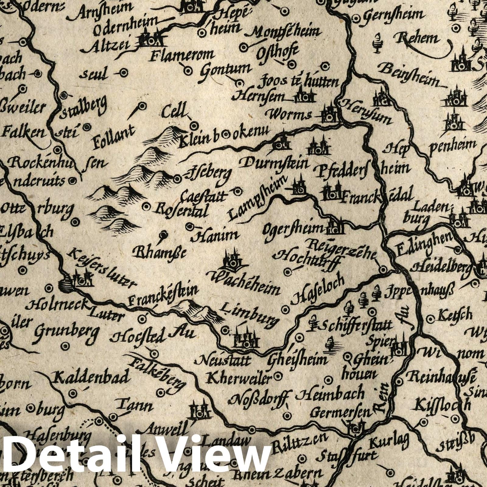 Rhineland-Palatinate - River Map, 1607 - Historical Map Print