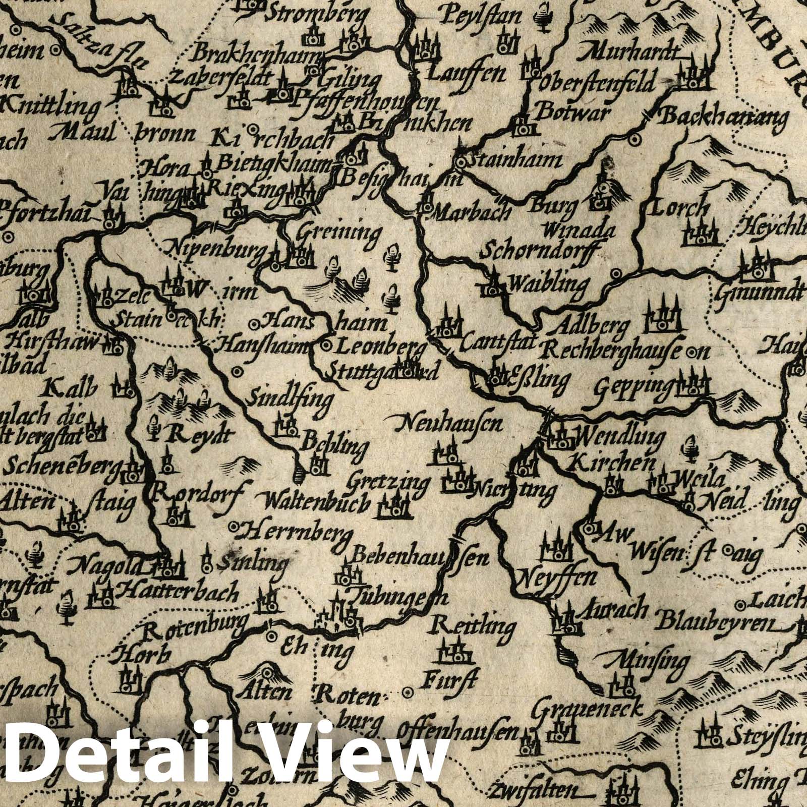 Wurttemberg - River Map, 1607 - Historical Map Reproduction