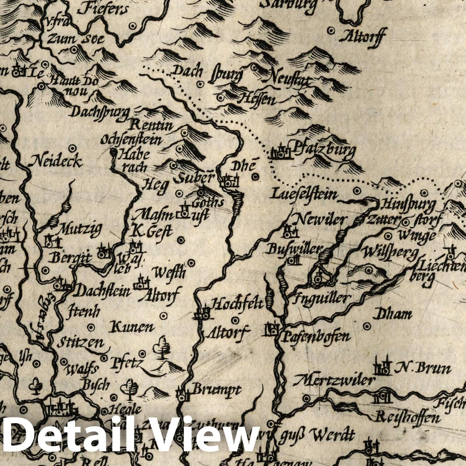 Strasbourg and Surrounding Areas - River Map, 1607 - Historical Map Print