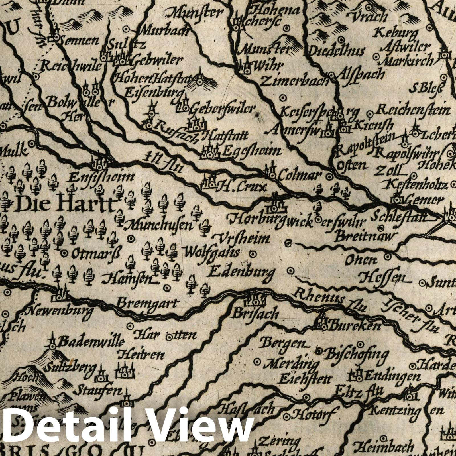 Upper Alsace and Rhine Valley - River Map, 1607 - Historical Map Reproduction