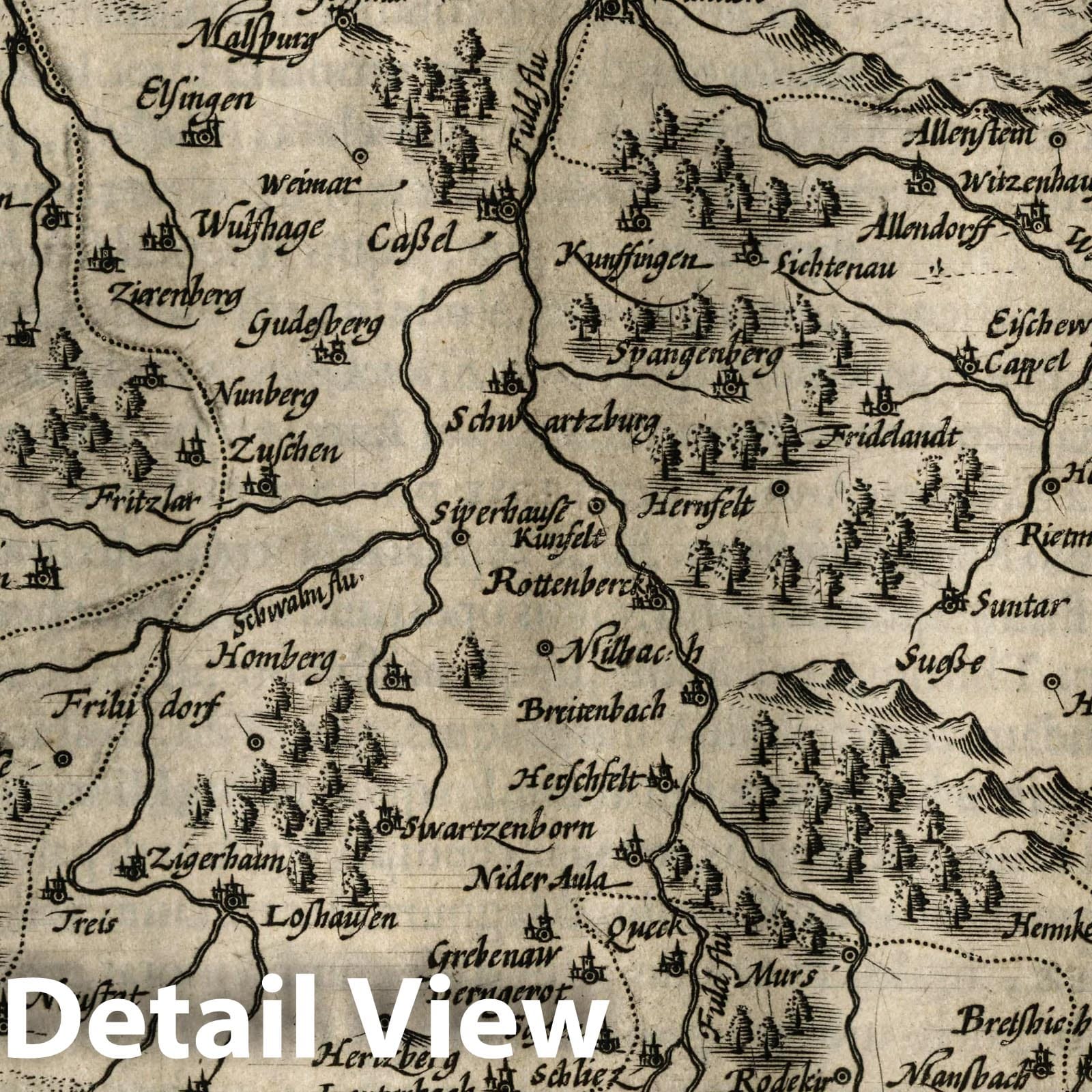 Hesse-Kassel, Germany - River Map, 1607 - Historical Map Print