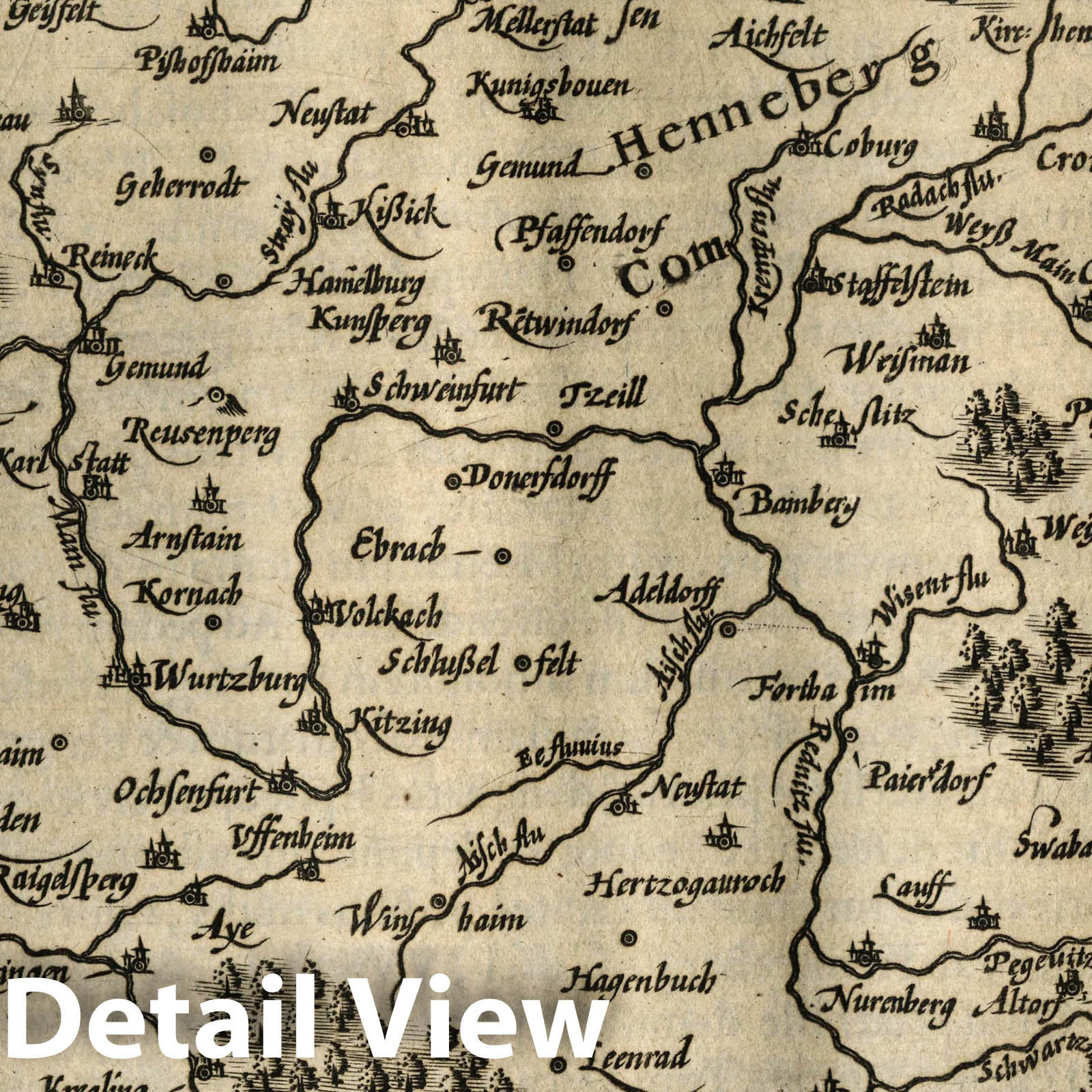 Franconia, Germany - River Map, 1607 - Historical Map Print