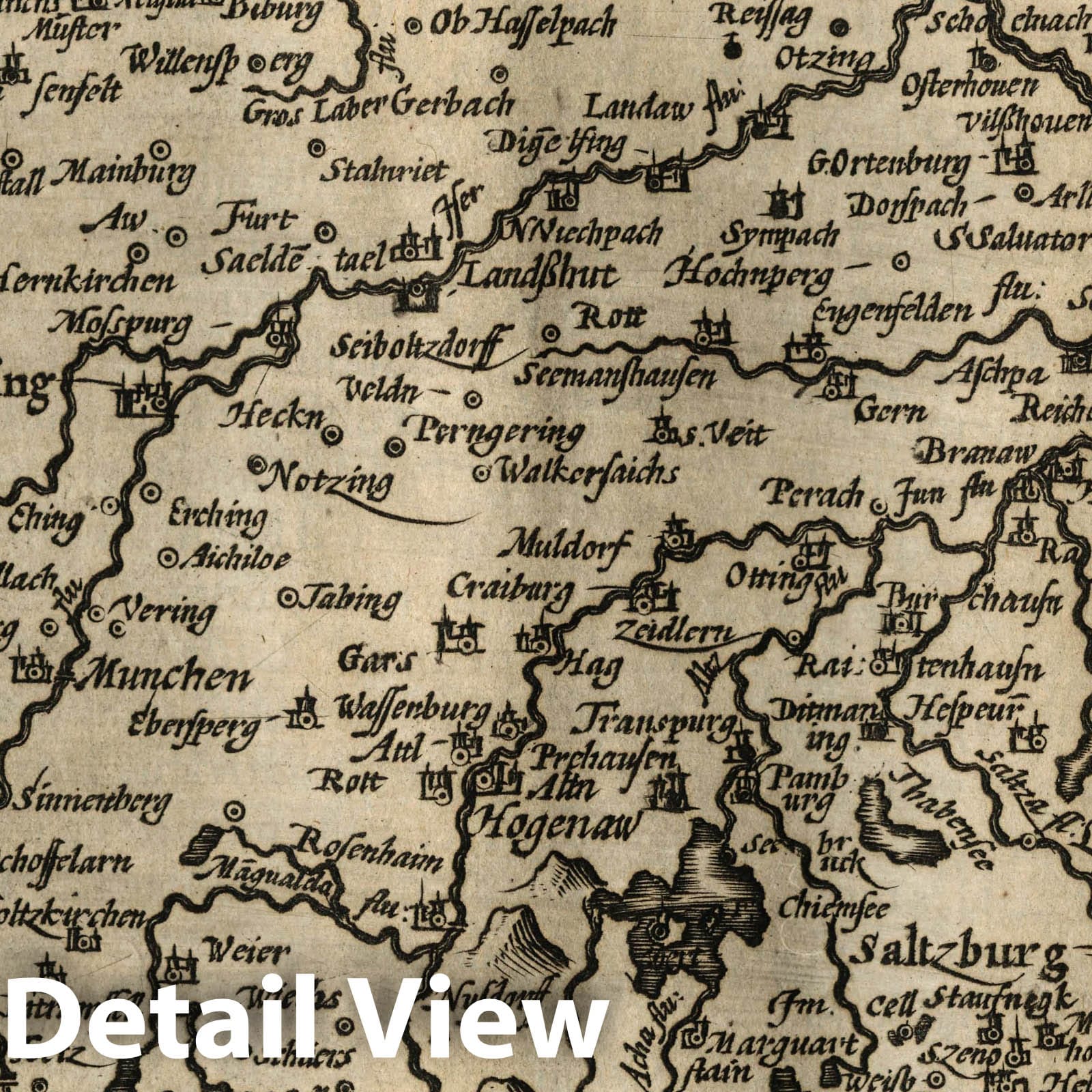 Bavaria - River Map, 1607 - Historical Map Print