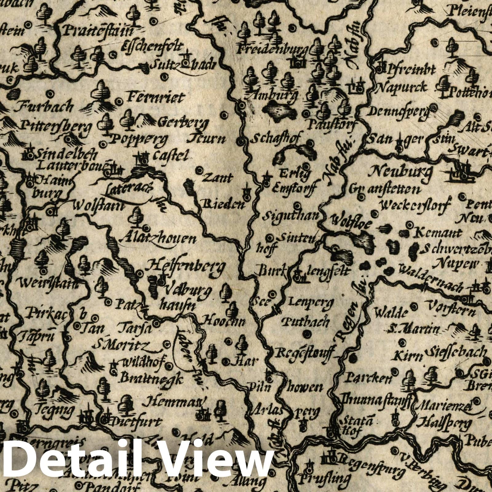 Bavaria - River Map, 1607 - Historical Map Print