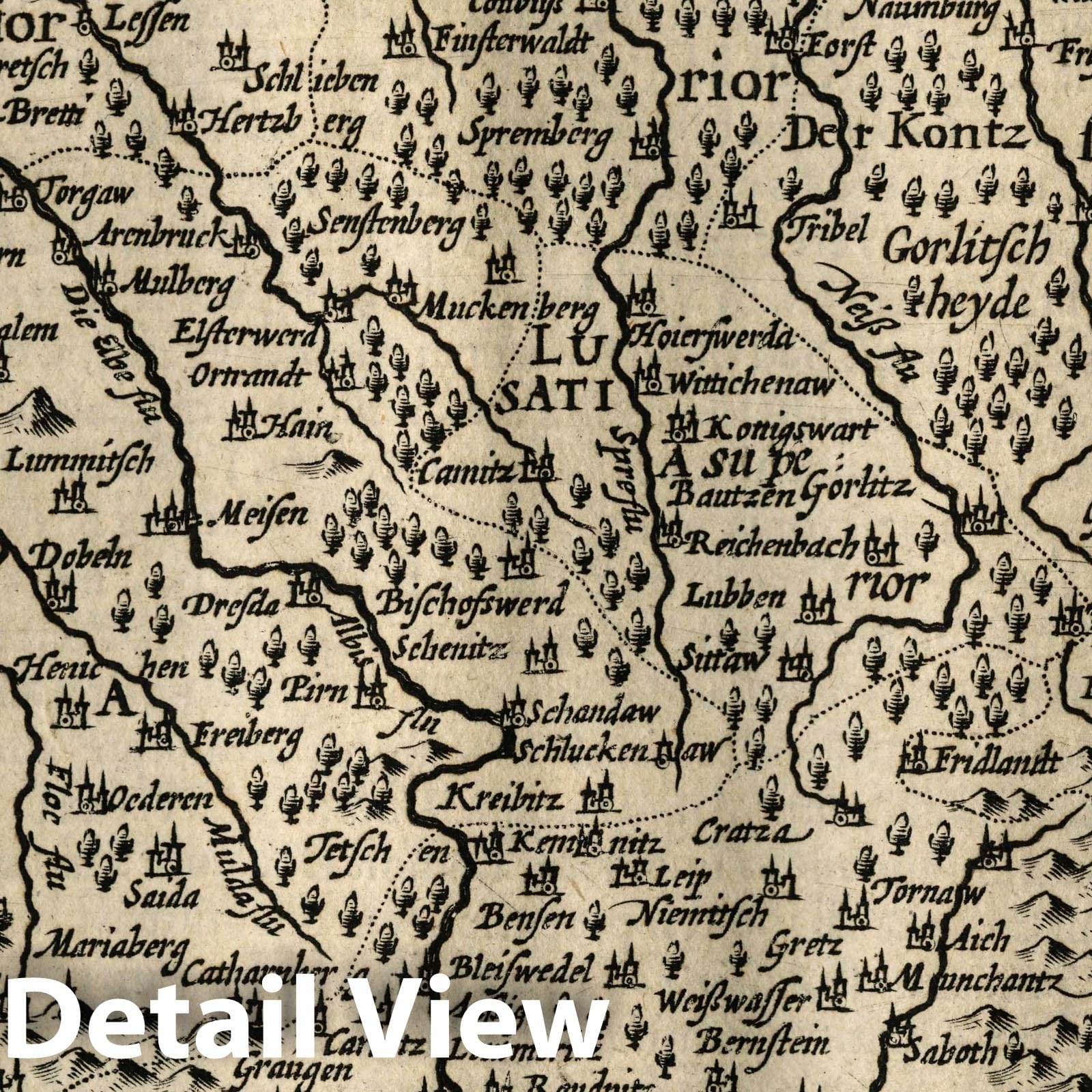 Upper Saxony, Lusatia, and Meissen, Germany - River Map, 1607 - Historical Map Print