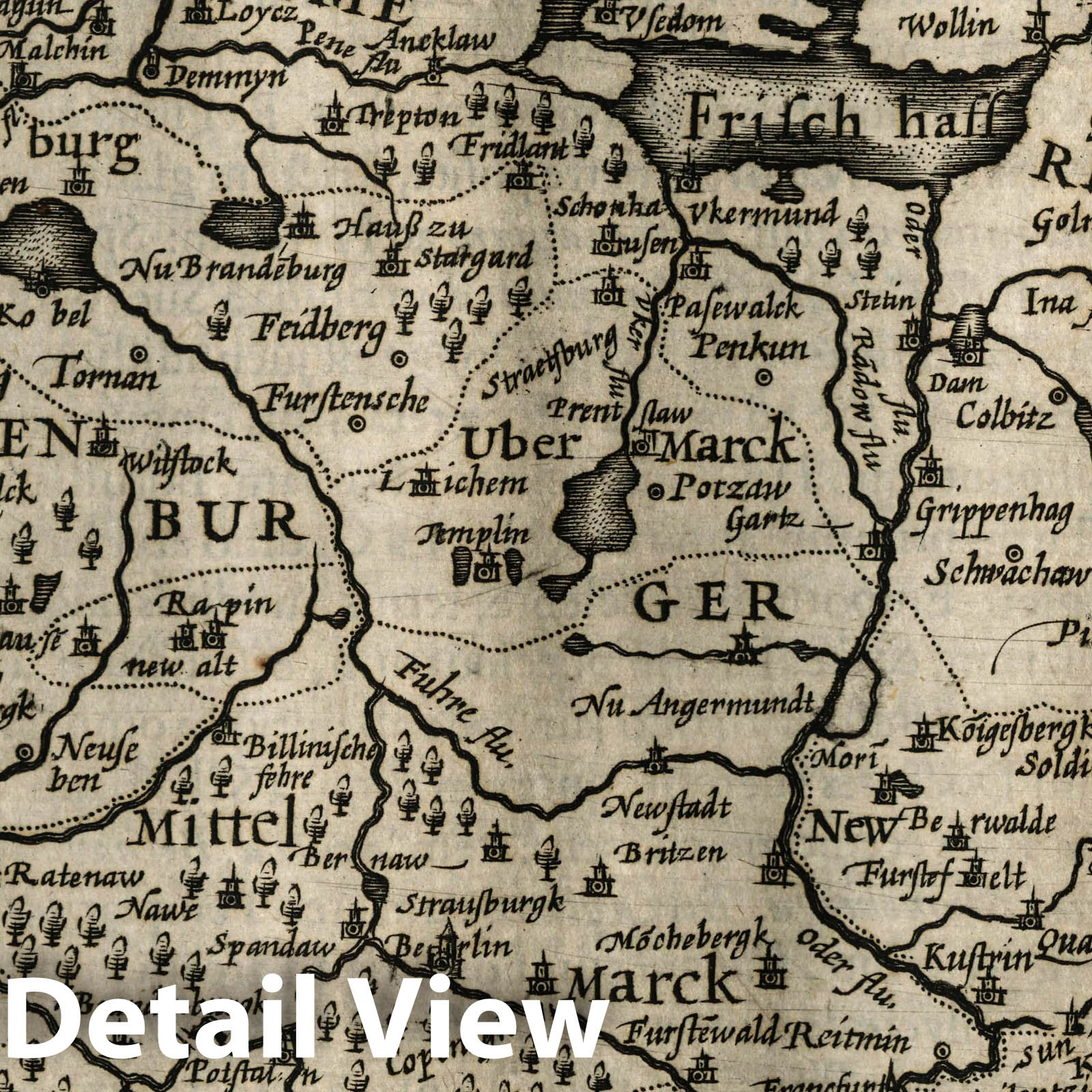 Brandenburg and Pomerania - River Map, 1607 - Historical Map Print