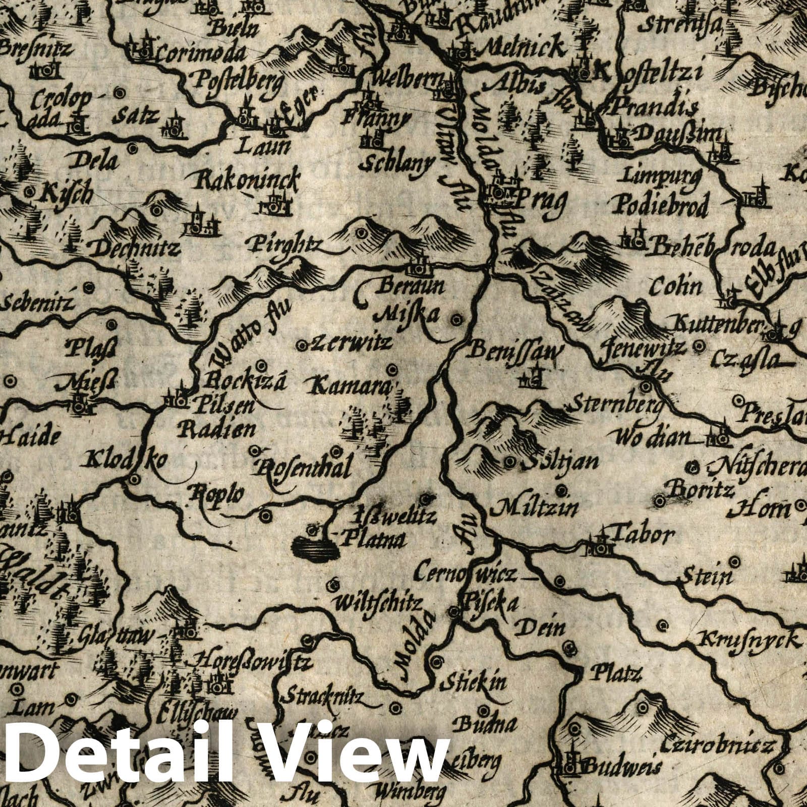 Bohemia - River Map, 1607 - Historical Map Print