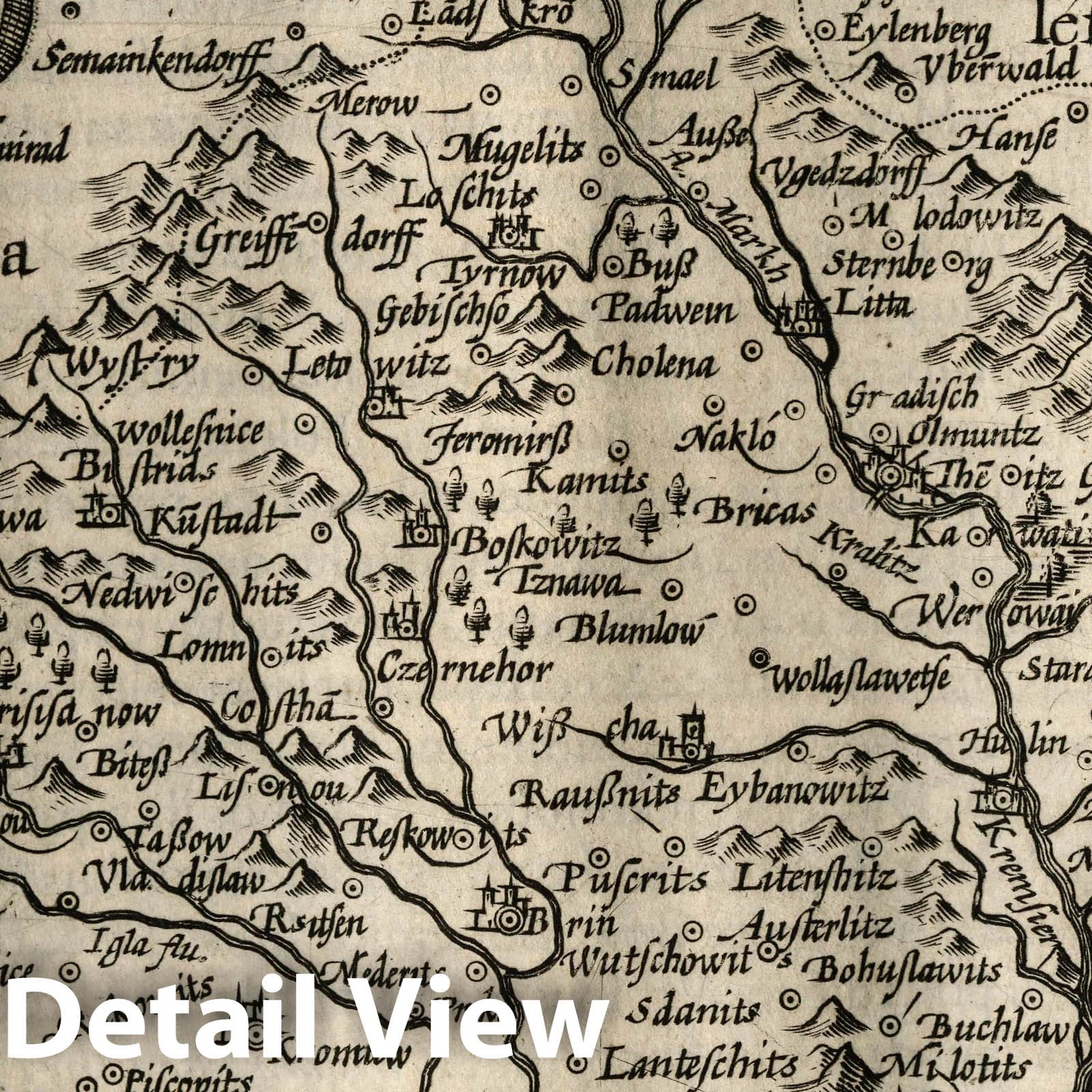 Moravia - River Map, 1607 - Historical Map Reproduction