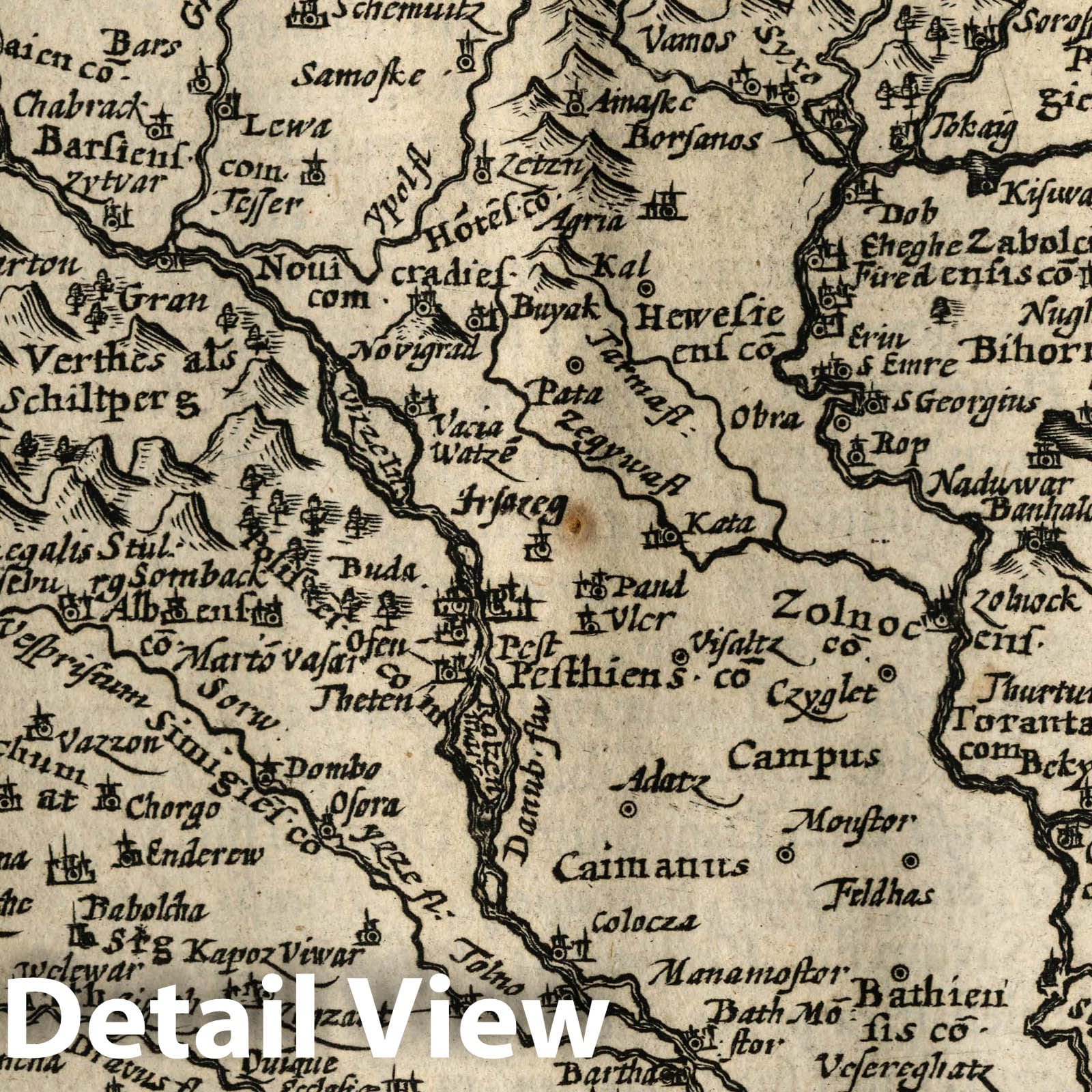 Hungary and Transylvania - River Map, 1607 - Historical Map Print