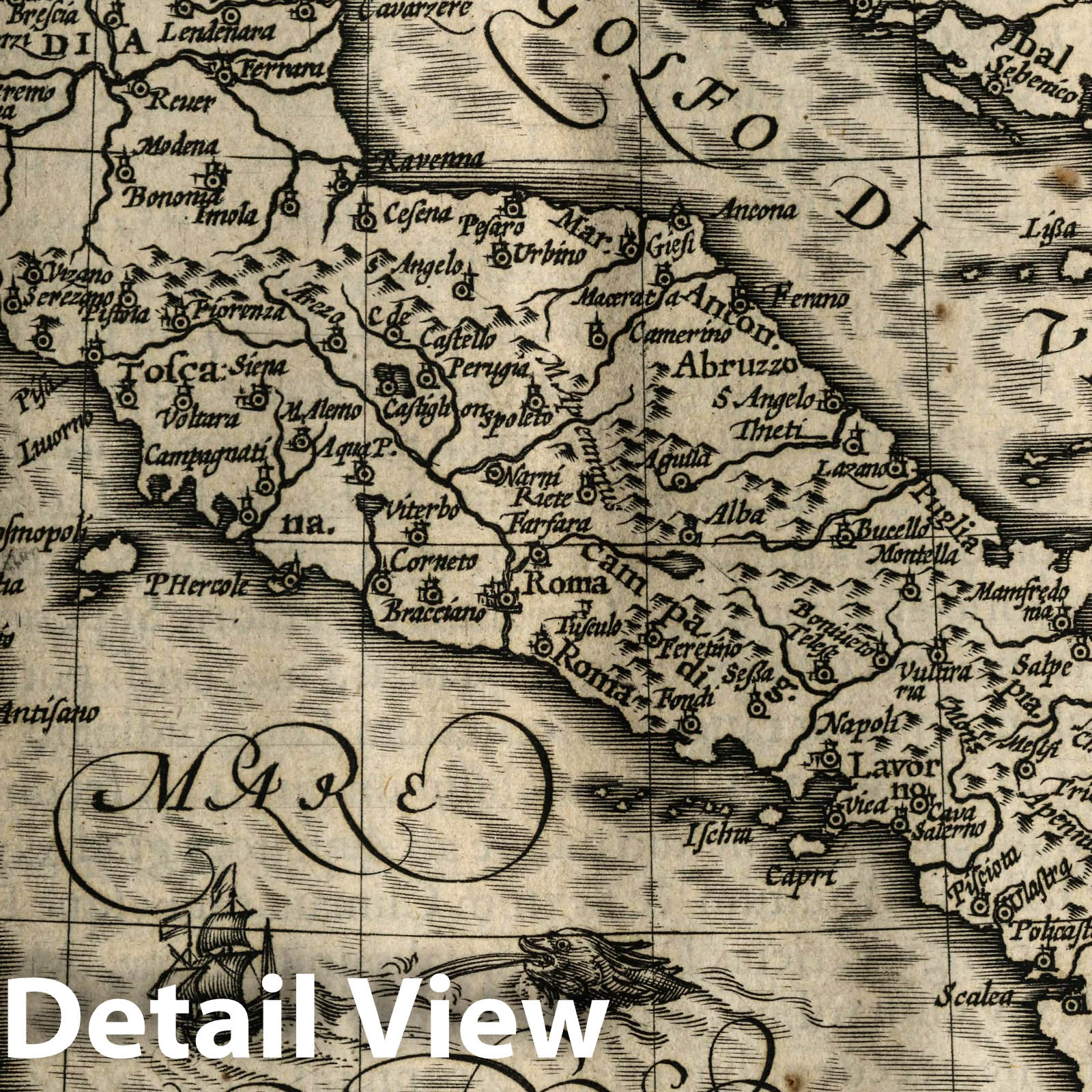 Italy - River Map, 1607 - Historical Map Print