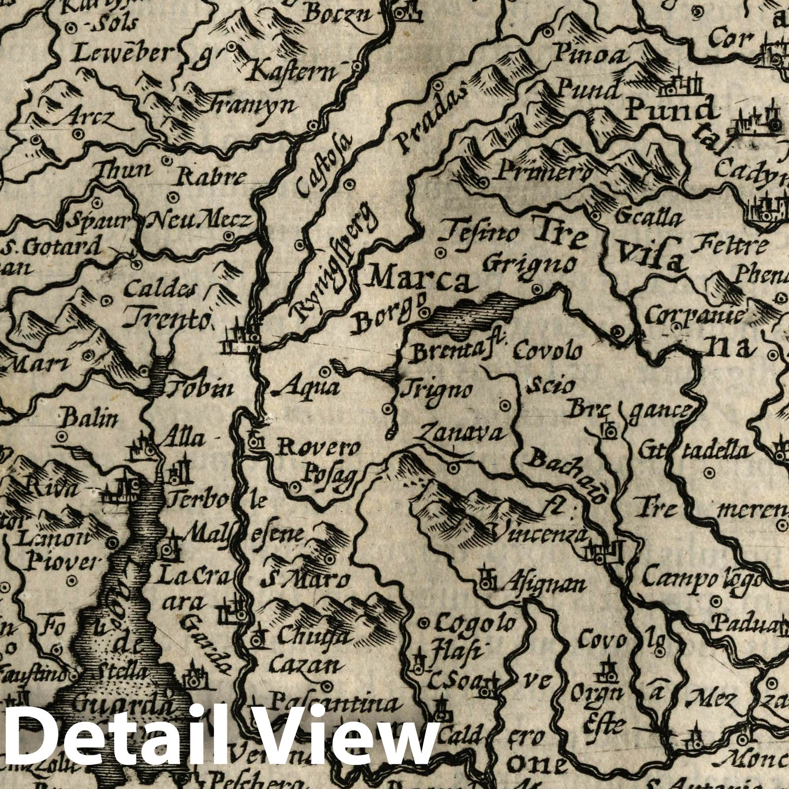 Treviso and Tirol, Italy - River Map, 1607 - Historical Map Print