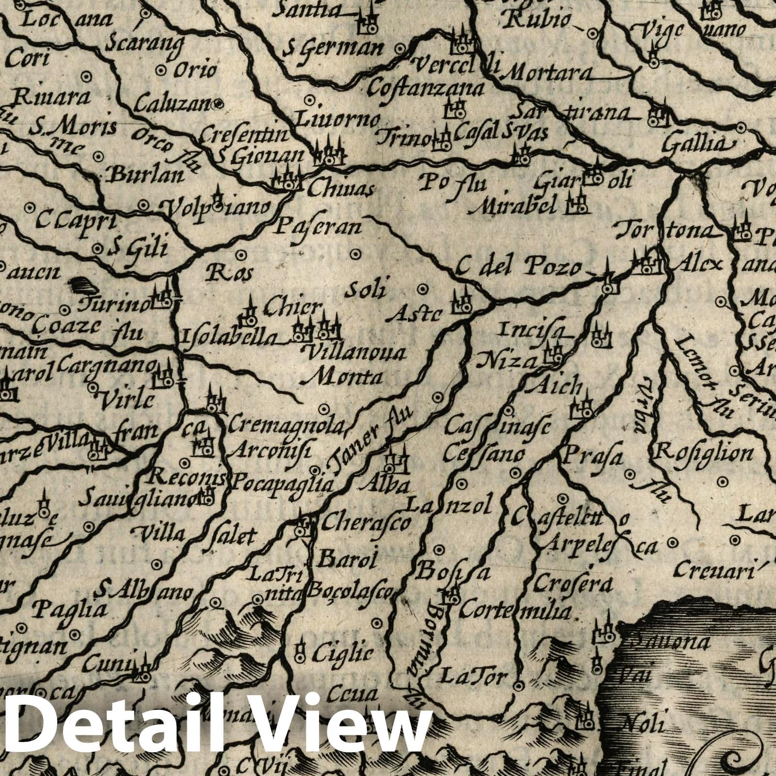 Piedmont Region with Genoa and Monferrat, Italy - River Map, 1607