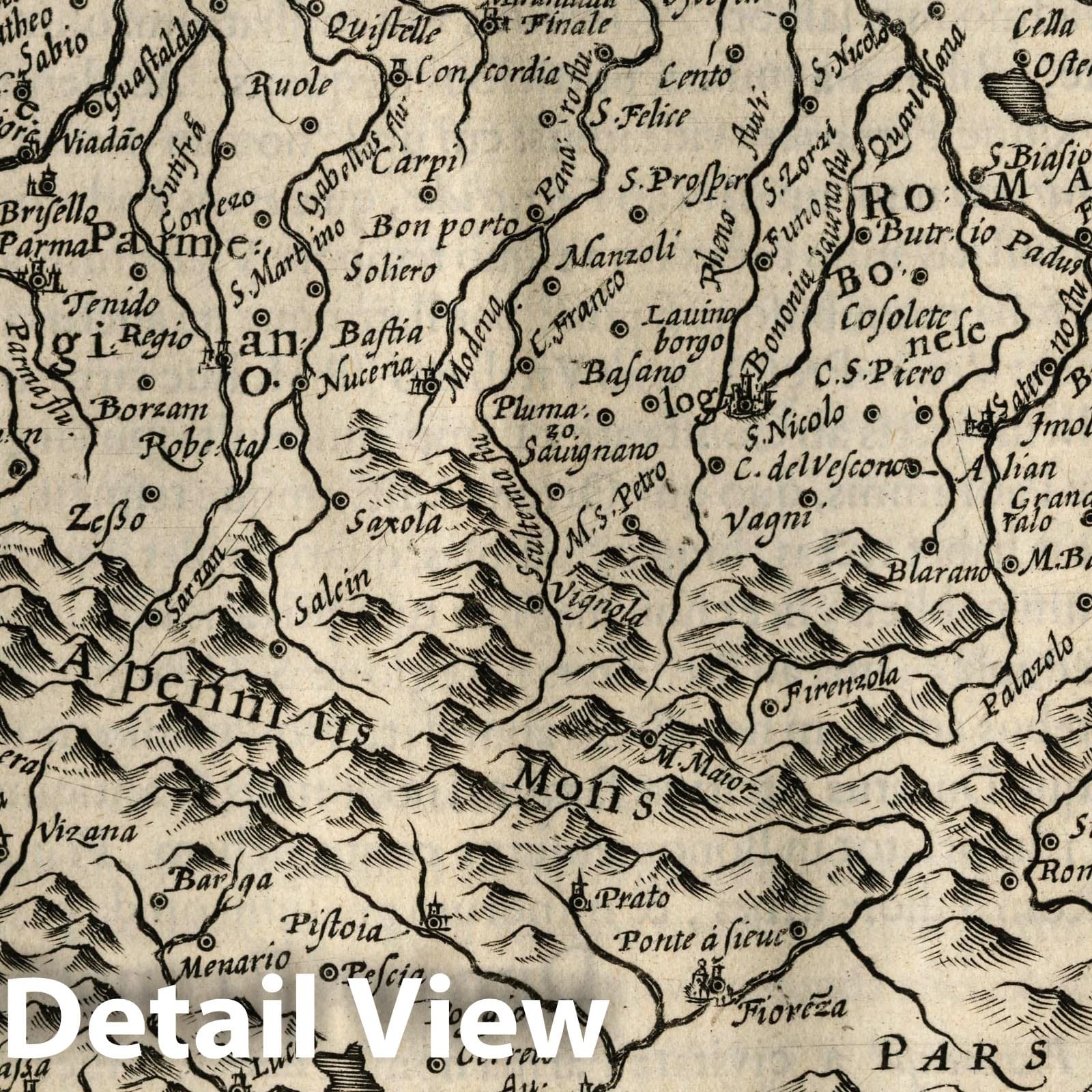 Emilia-Romagna, Italy - River Map, 1607 - Historical Map Print