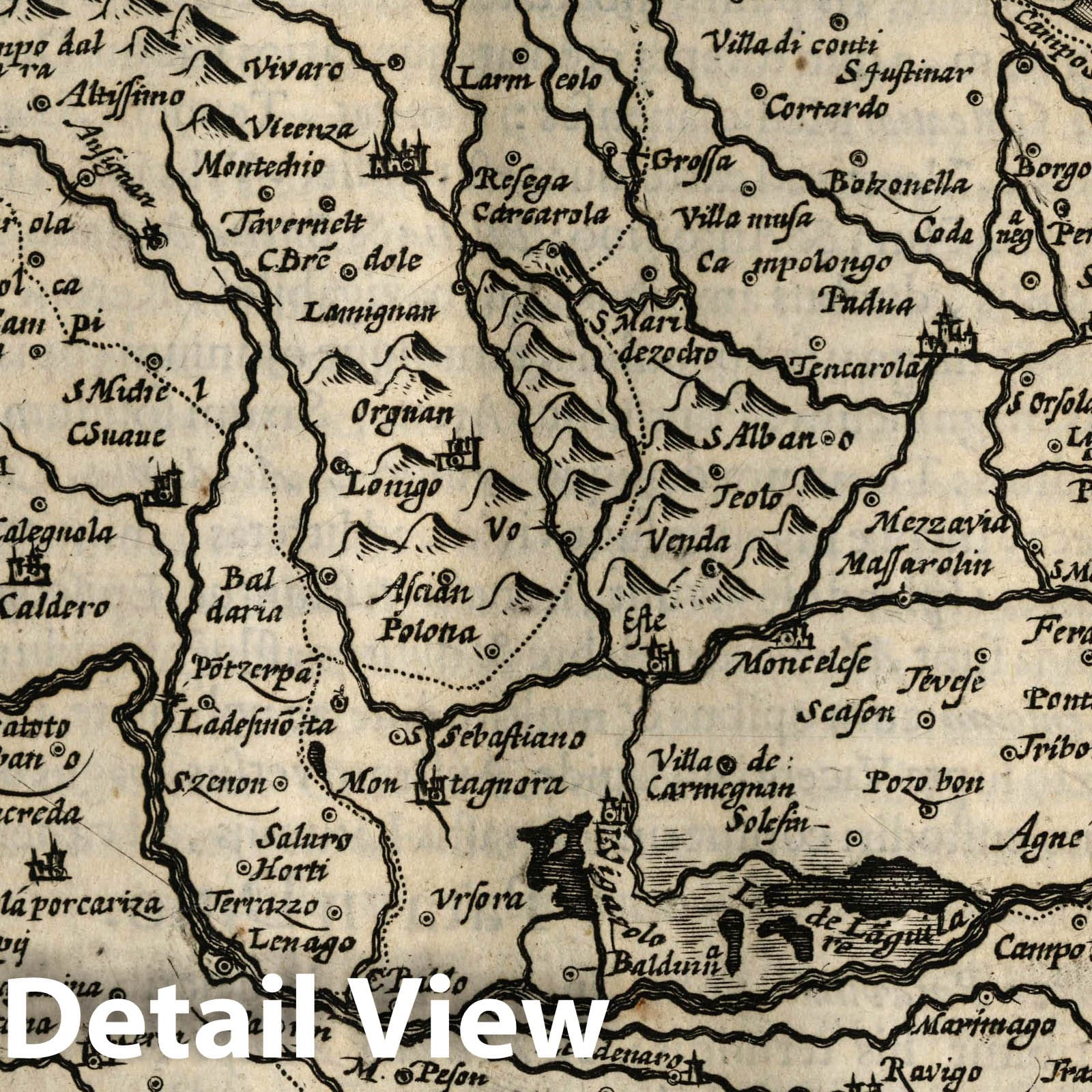 Verona, Vicenza, and Padua, Italy - River Map, 1607 - Historical Map Print