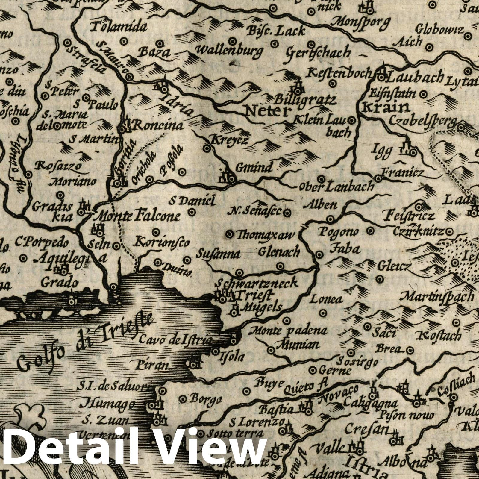 Forum Iulium, Carniola, Histria, Italy - River Map, 1607 - Historical Map Print