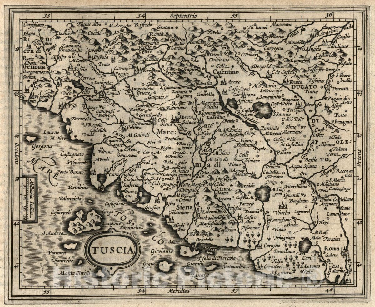 Historic Map : Tuscia. (to accompany) Atlas Minor Gerardi Mercatoris, 1607 Atlas - Vintage Wall Art