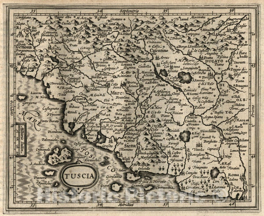 Historic Map : Tuscia. (to accompany) Atlas Minor Gerardi Mercatoris, 1607 Atlas - Vintage Wall Art