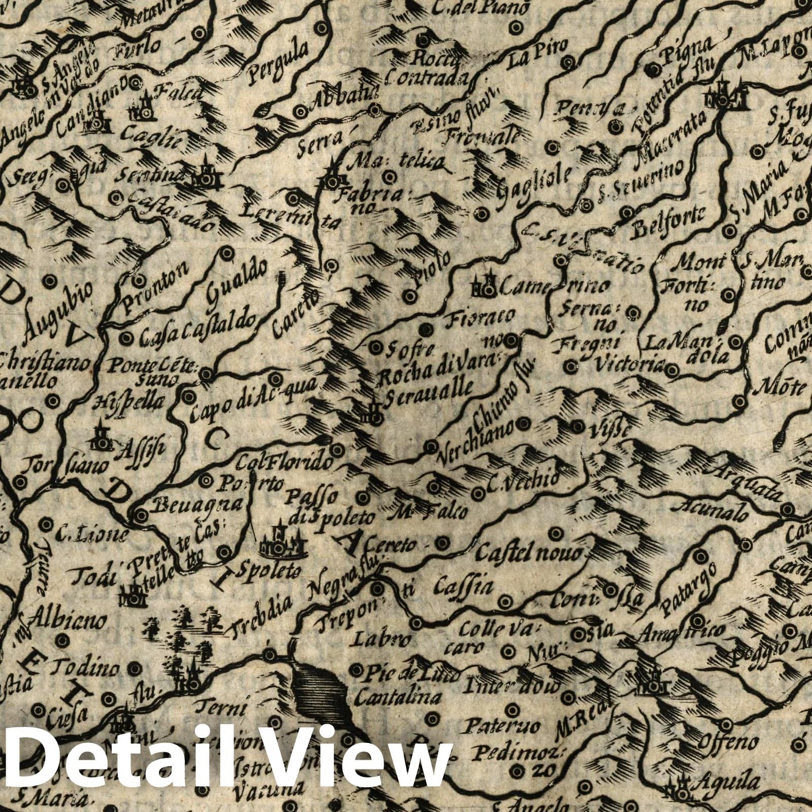 Ancona and Spoleto, Italy - Historical Map Print, 1607