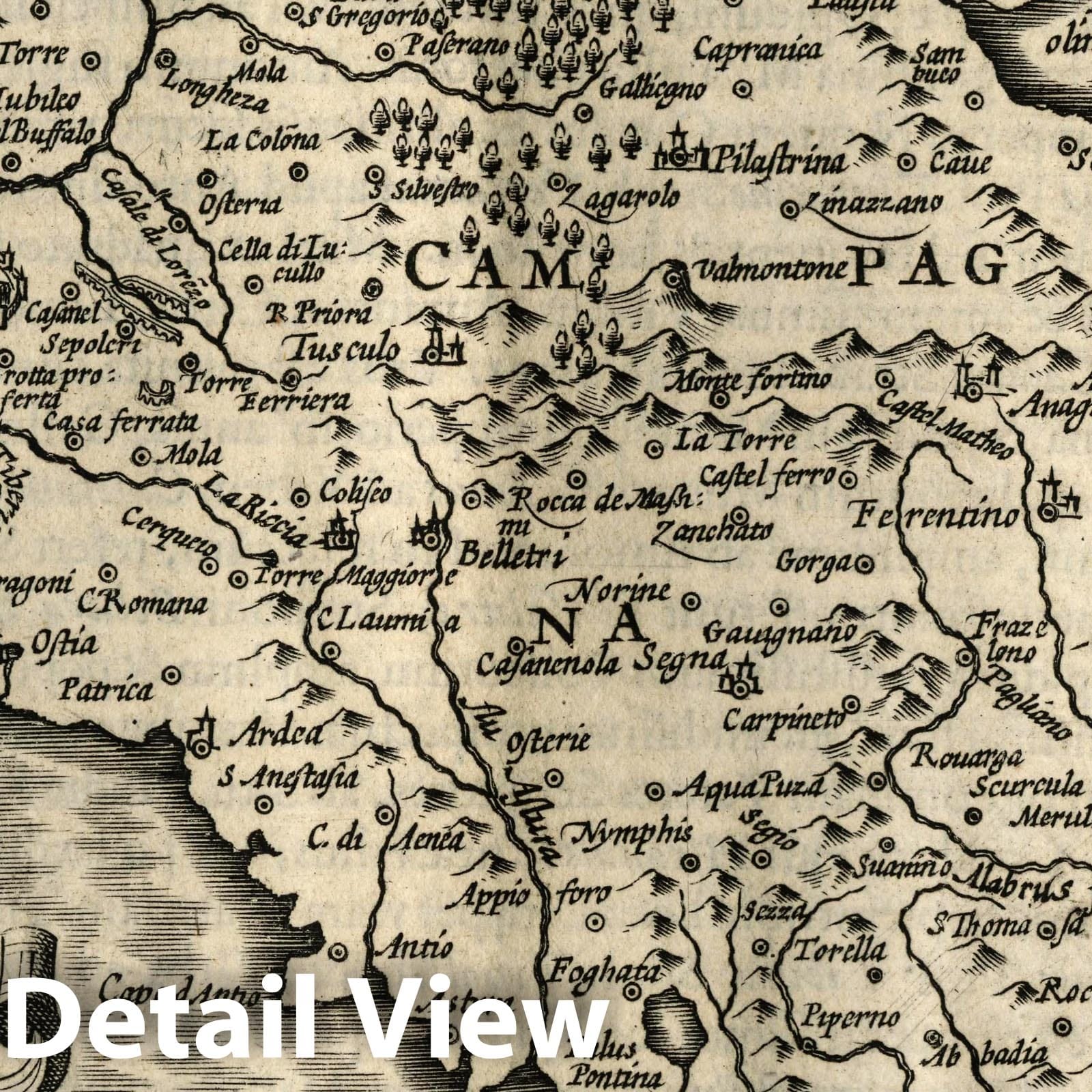 Latium and Campagna di Roma - River Map, 1607 - Historical Map Print