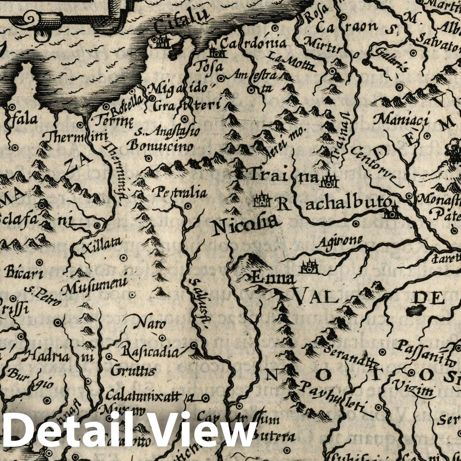 Sicily, Italy - River Map, 1607 - Historical Map Print