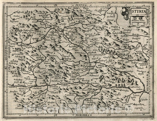 Historic Map : Austria, Stiria. (to accompany) Atlas Minor Gerardi Mercatoris, 1607 Atlas , Vintage Wall Art