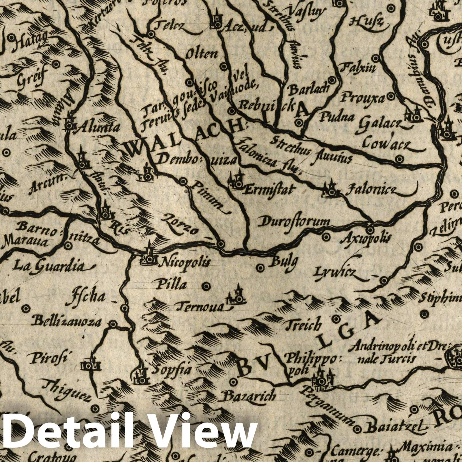 Wallachia, Serbia, Bulgaria, and Romania - River Map, 1607