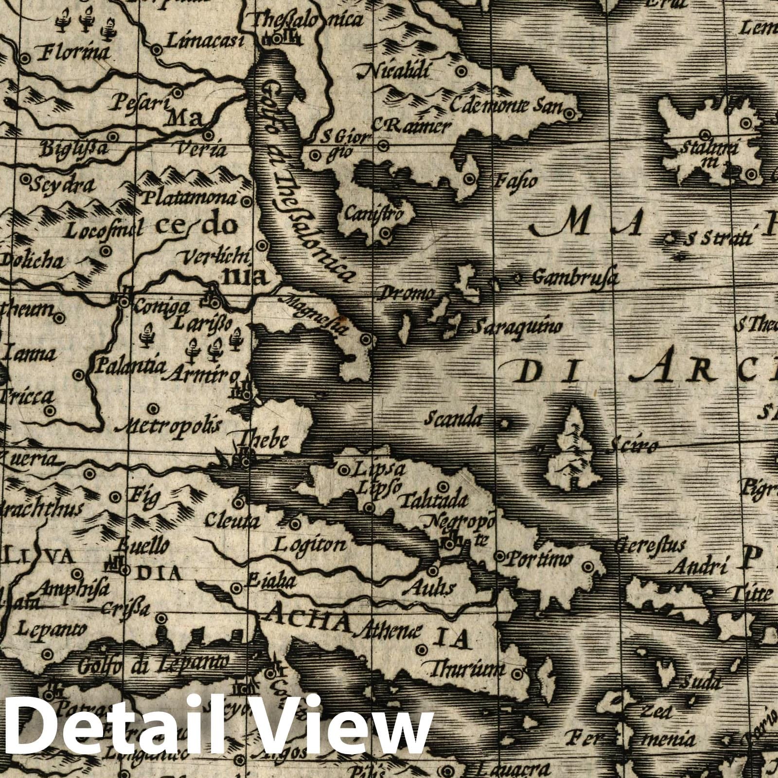 Greece - River Map, 1607 - Historical Map Print