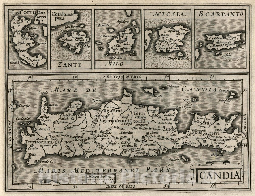 Historic Map : Greece, Crete (Greece) Candia. Corfu, Zante, Milo, Nicsia, Scarpanto, 1607 Atlas , Vintage Wall Art