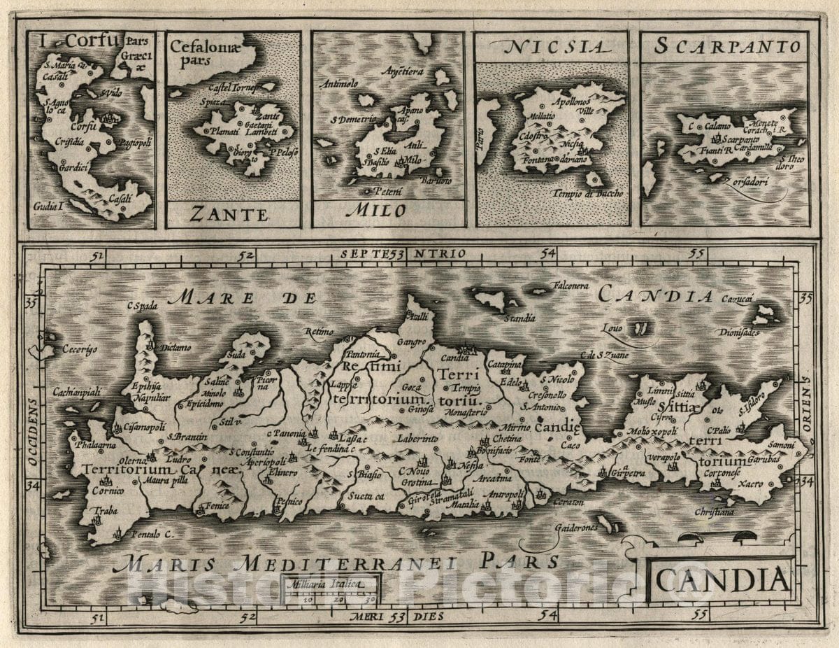 Historic Map : Greece, Crete (Greece) Candia. Corfu, Zante, Milo, Nicsia, Scarpanto, 1607 Atlas , Vintage Wall Art