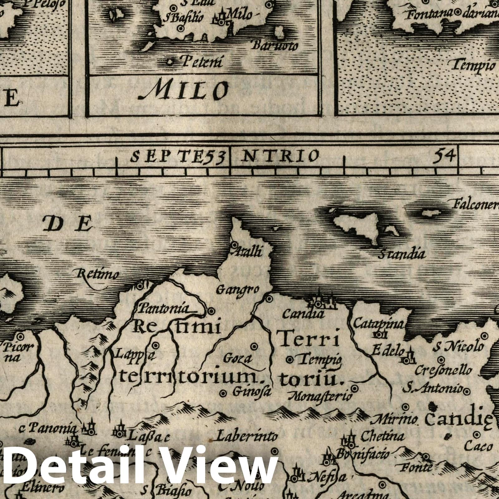 Crete with Insets: Corfu, Zante, Milos, Naxos, Karpathos - 1607 Historical Map Print