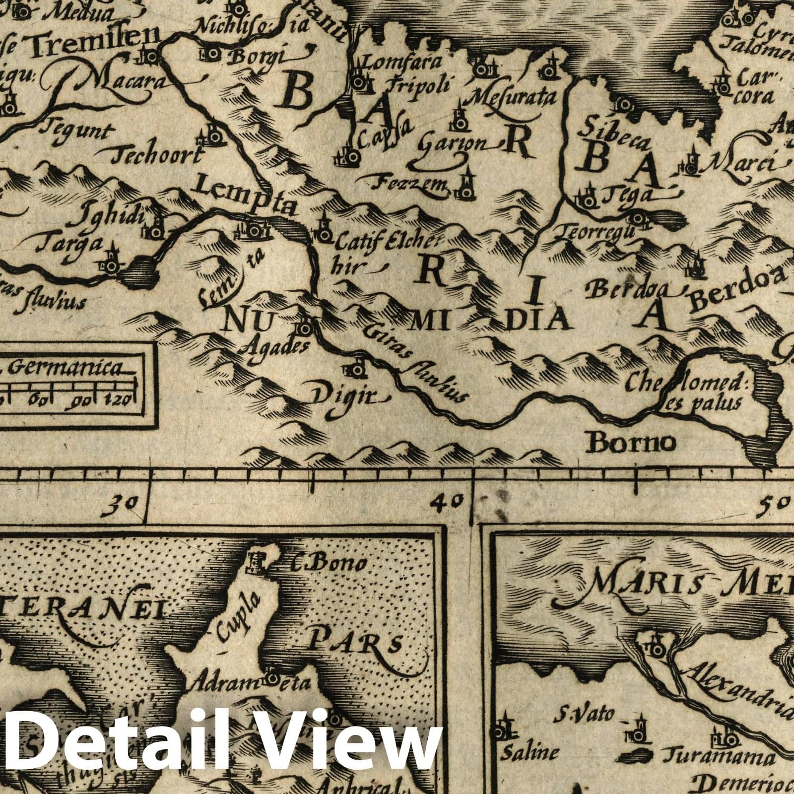 Barbary, Tunisia, and Egypt - River Map, 1607 - Historical Map Print