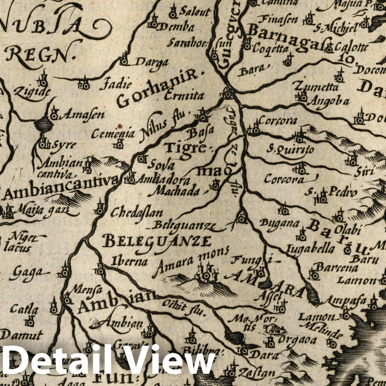 Ethiopia, Central Africa - River Map, 1607 - Historical Map Print