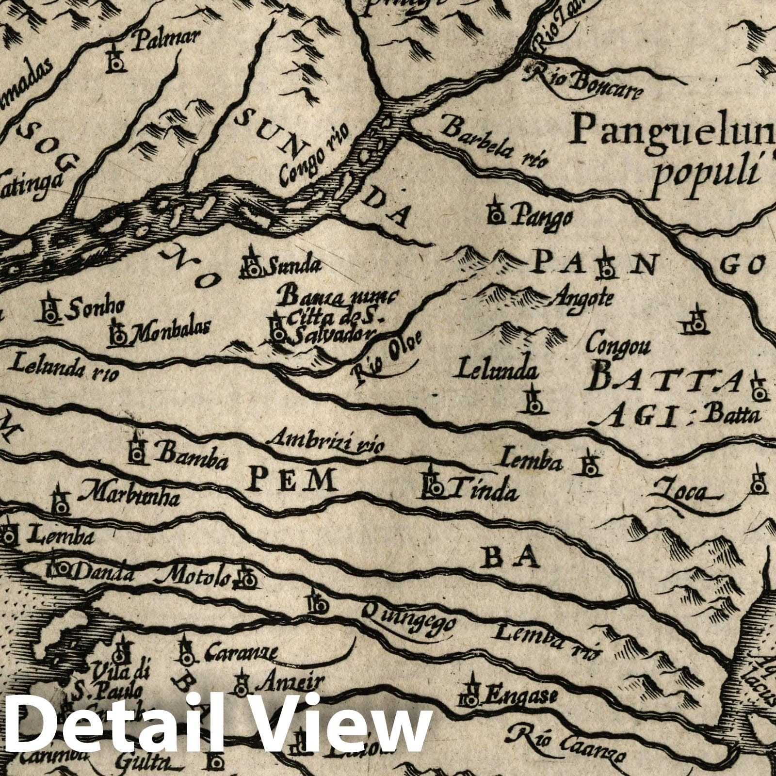 Congo, West Africa - River Map, 1607 - Historical Map Print